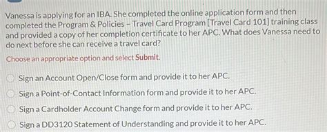 vanessa is applying for an iba